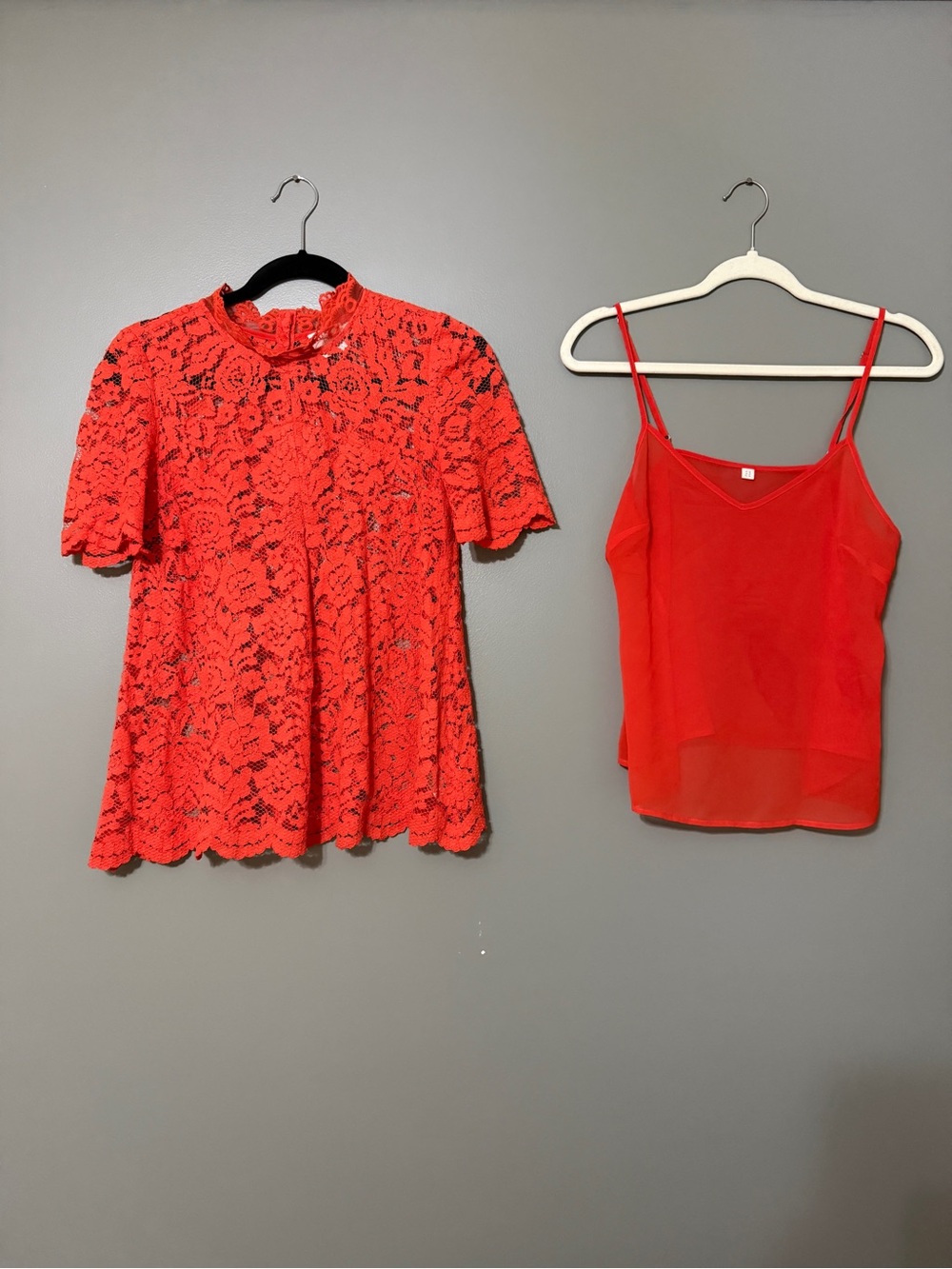 Anthropologie Bright Red Lace Top and Red Camisole Set